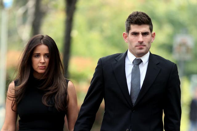 Ched Evans with partner Natasha Massey outside Cardiff Crown