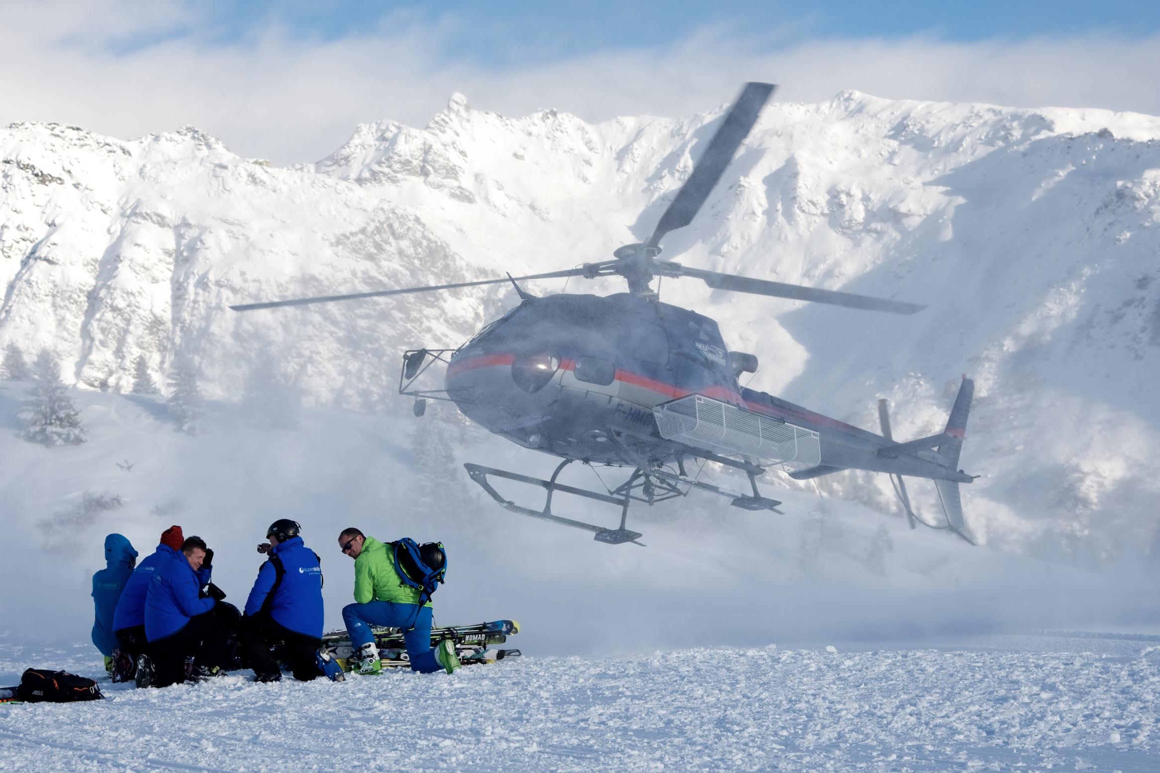 
A helicopter takes the group off-piste for some Bond-style action 