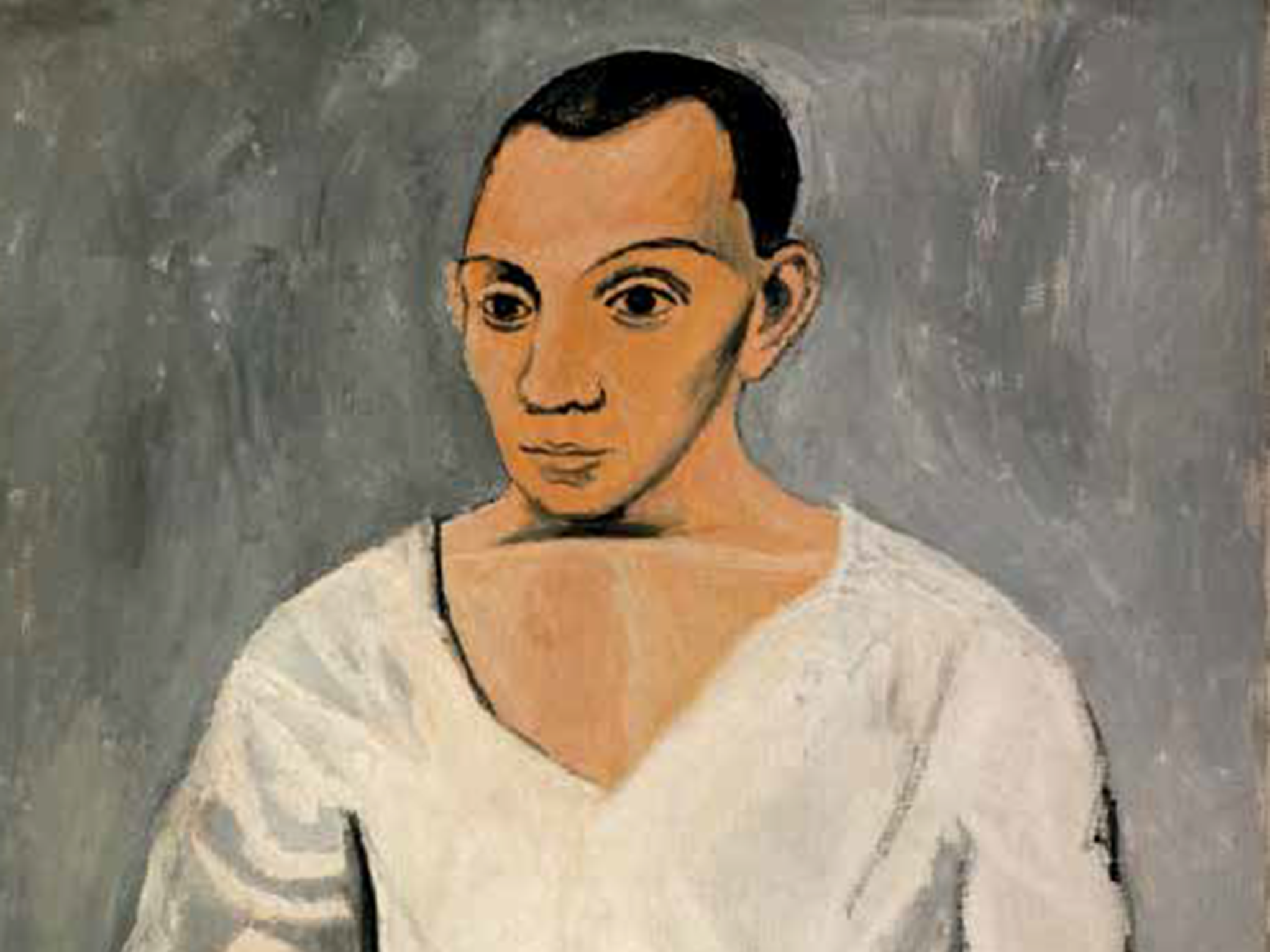 ‘Self-Portrait with Palette’, 1906, one of the more austere works of Picasso’s career, but true to life: he was known for being hard to read
