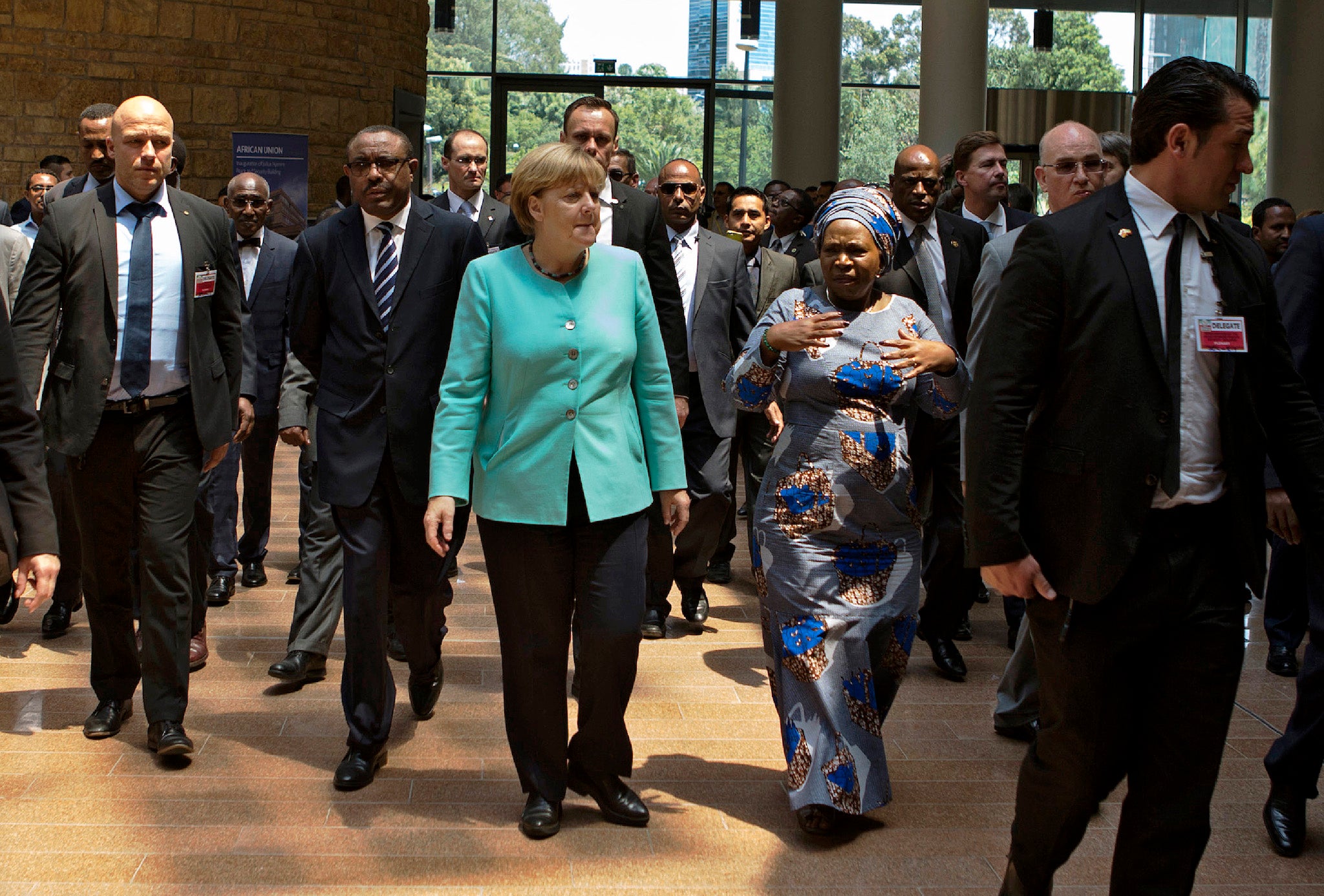 Angela Merkel with Ethiopia Prime Minister Hailemariam Desalegn and AU’s Nkosazana Dlamini-Zuma