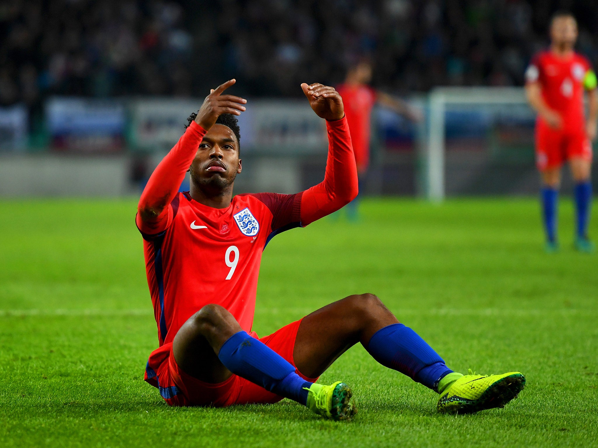 Daniel Sturridge reacts during England's 0-0 draw with Slovenia