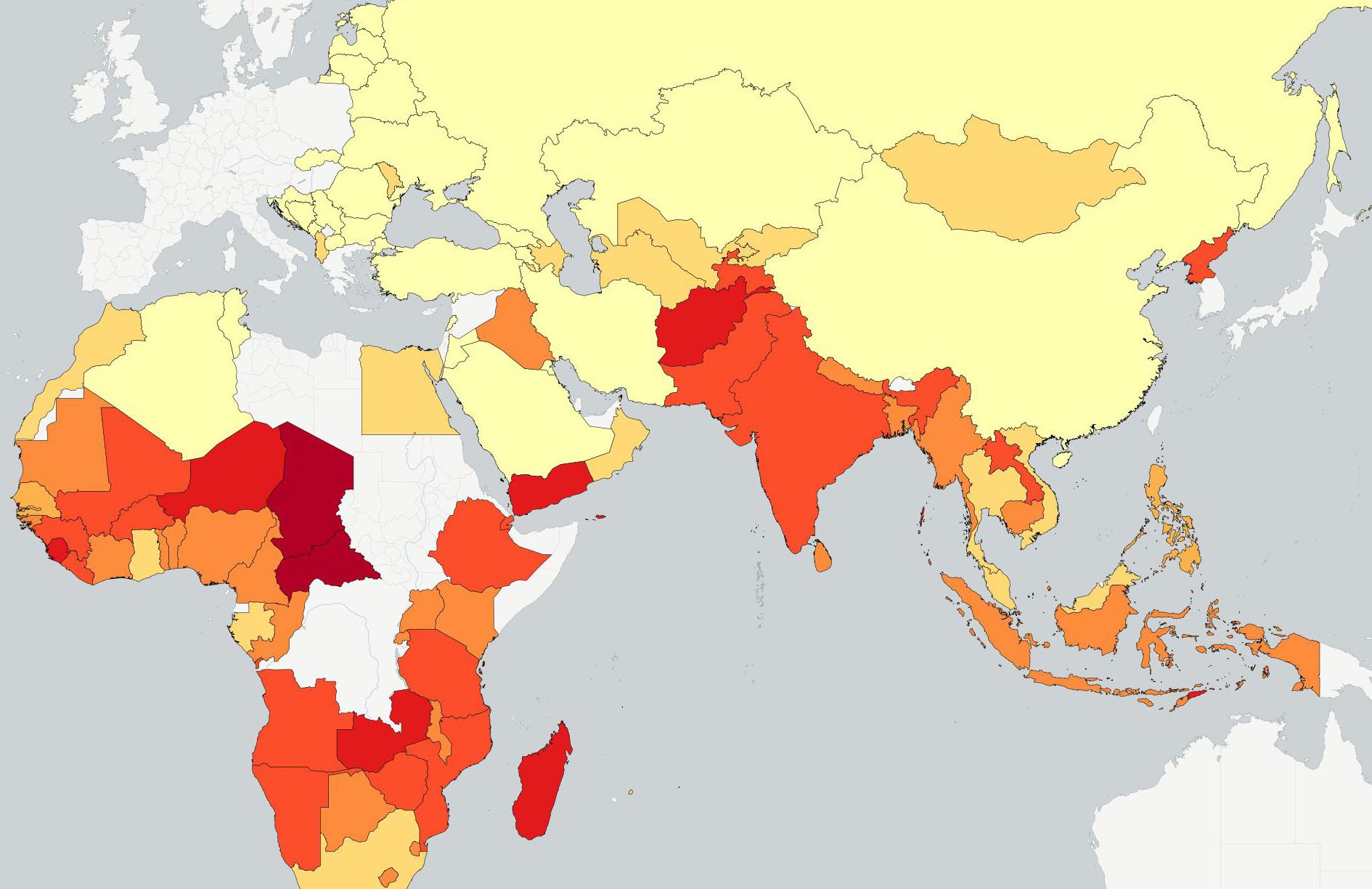 A map of the hungriest countries in the world indy100 indy100