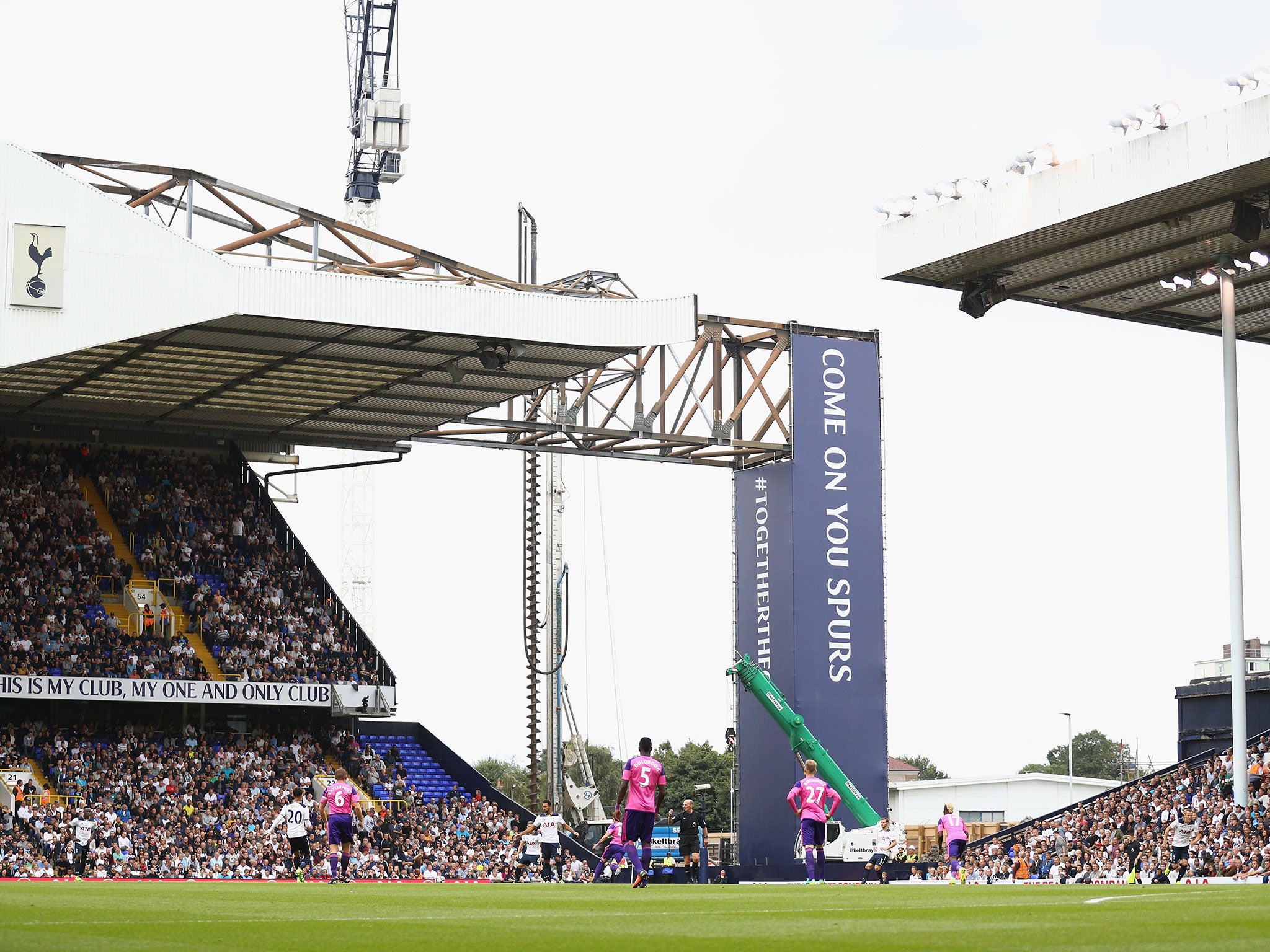 The ongoing stadium developments can be seen from the pitch at White Hart Lane