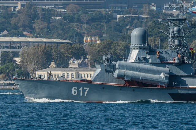 Russian warship Grisha class Corvette 617 Mirazh passes the Bosphorus on its way to Syria