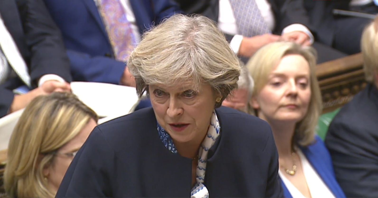 Theresa May responds to a question at PMQs