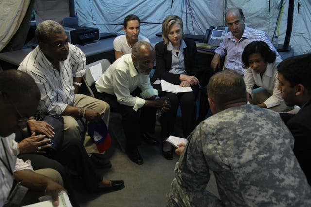 Hillary Clinton meets with the Haitian president in January 2010