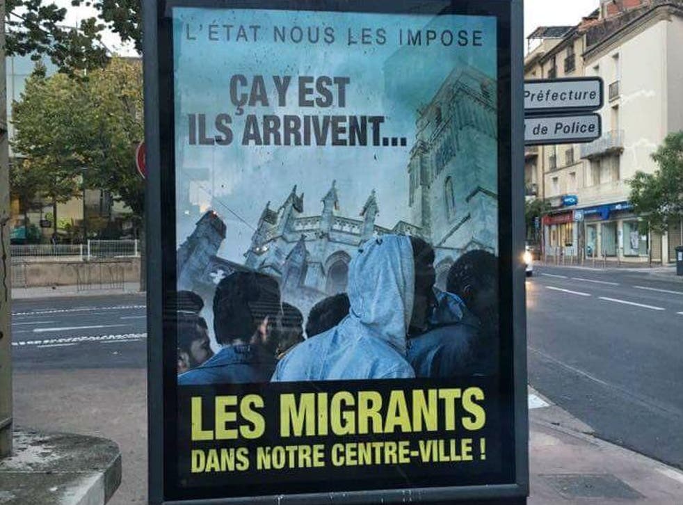 The poster reads: 'The state is imposing them on us. This is it, they are coming' above the emboldened words: 'Migrants in our town centre!'