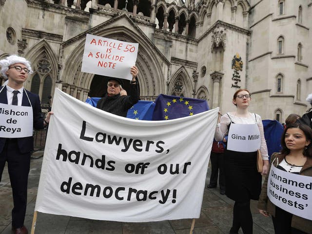 Protesters outside the High Court where the use of Article 50 is being questioned