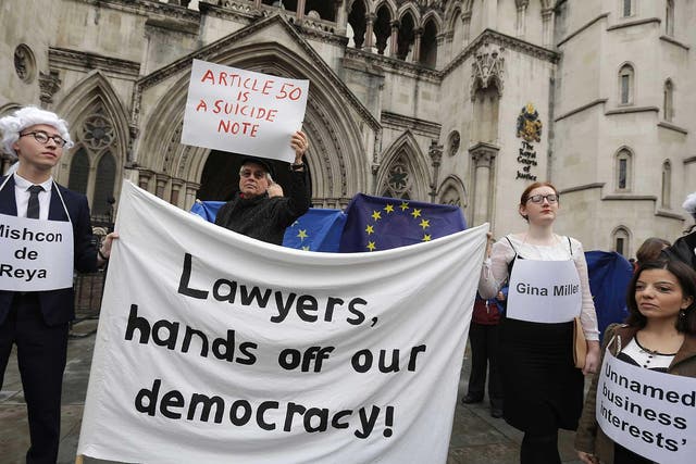 Protesters outside the High Court where the use of Article 50 is being questioned