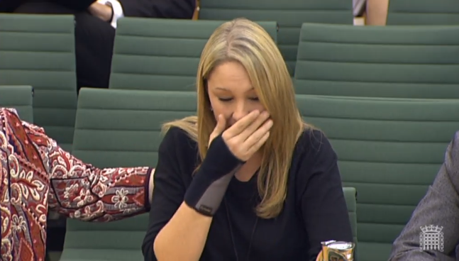 40-year-old Sarah Broome appears at the work and pensions select committee in Westminster