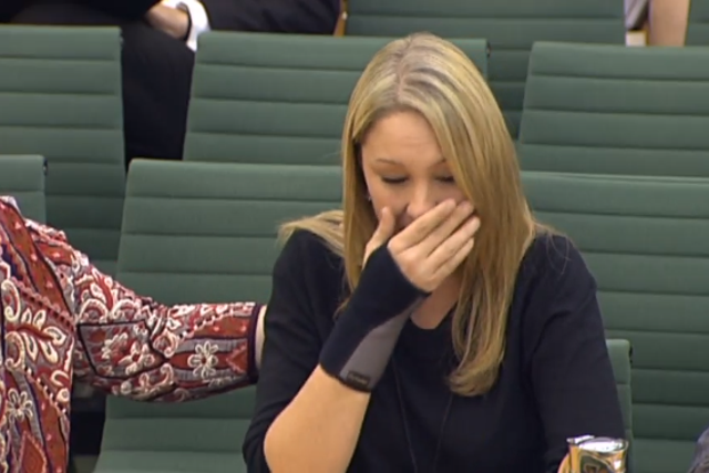 40-year-old Sarah Broome appears at the work and pensions select committee in Westminster