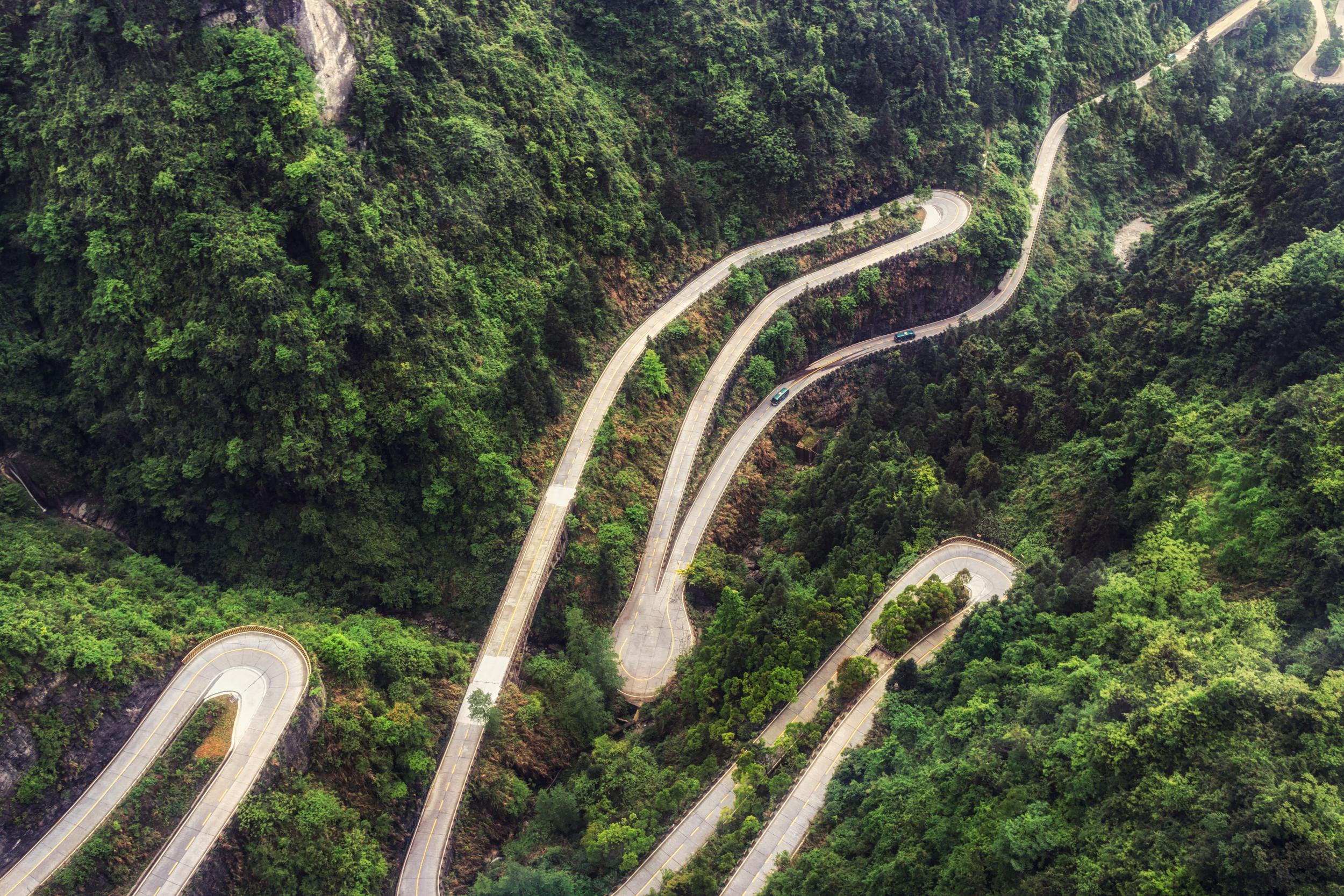 View of the Heaven-linking Avenue mountain road from the cable car