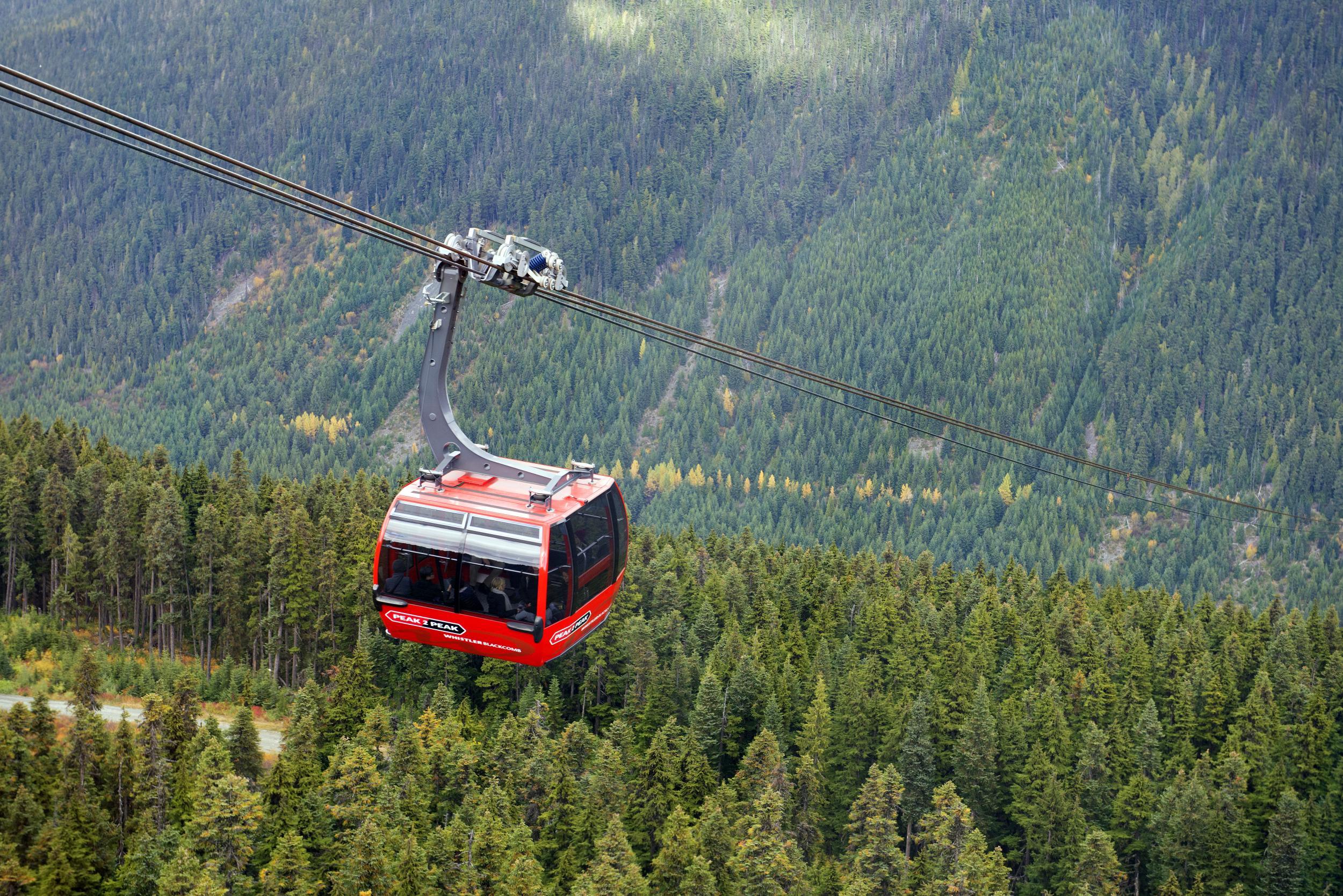 The Peak 2 Peak gondola travels unsupported for almost two miles