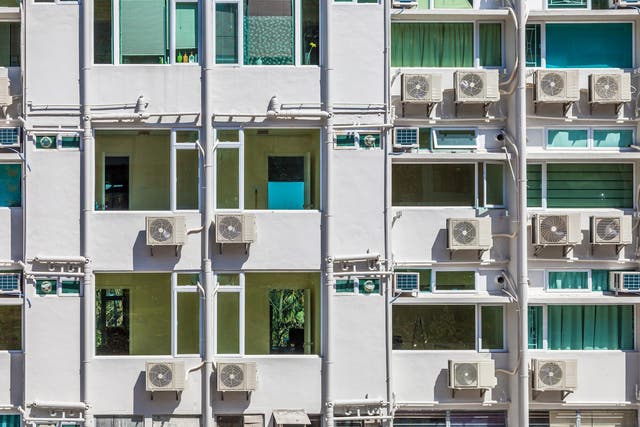Air conditioning units on an apartment block in Hong Kong