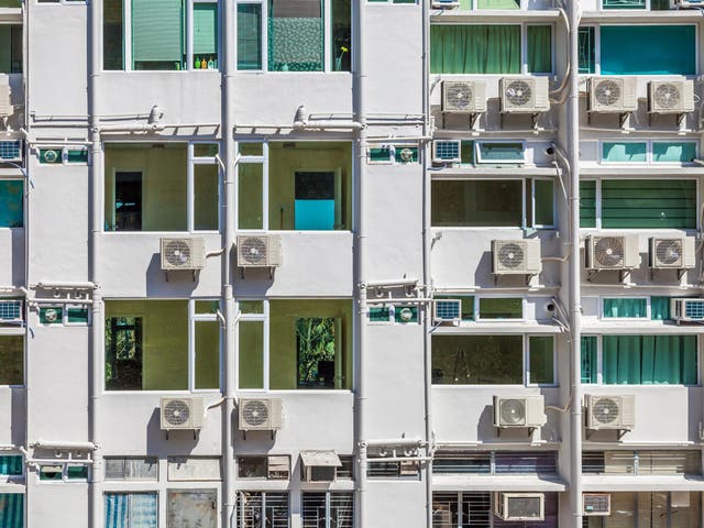Air conditioning units on an apartment block in Hong Kong