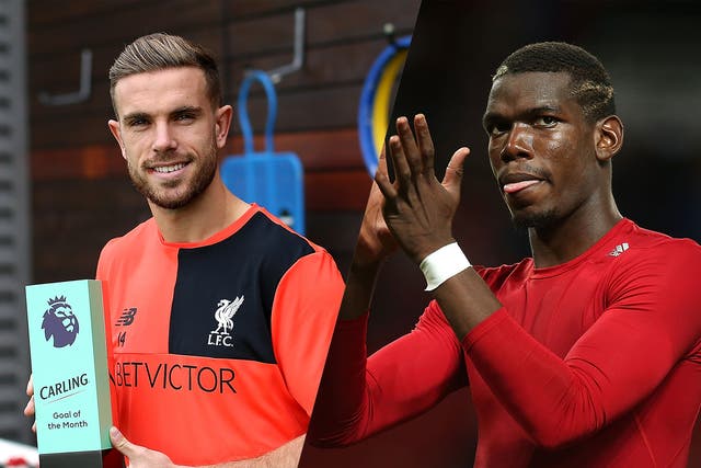 Liverpool's Henderson and Manchester United's Pogba will face each other at Anfield