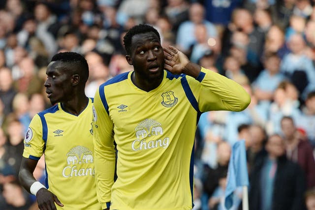 Romelu Lukaku celebrates putting Everton ahead against Manchester City earlier this season