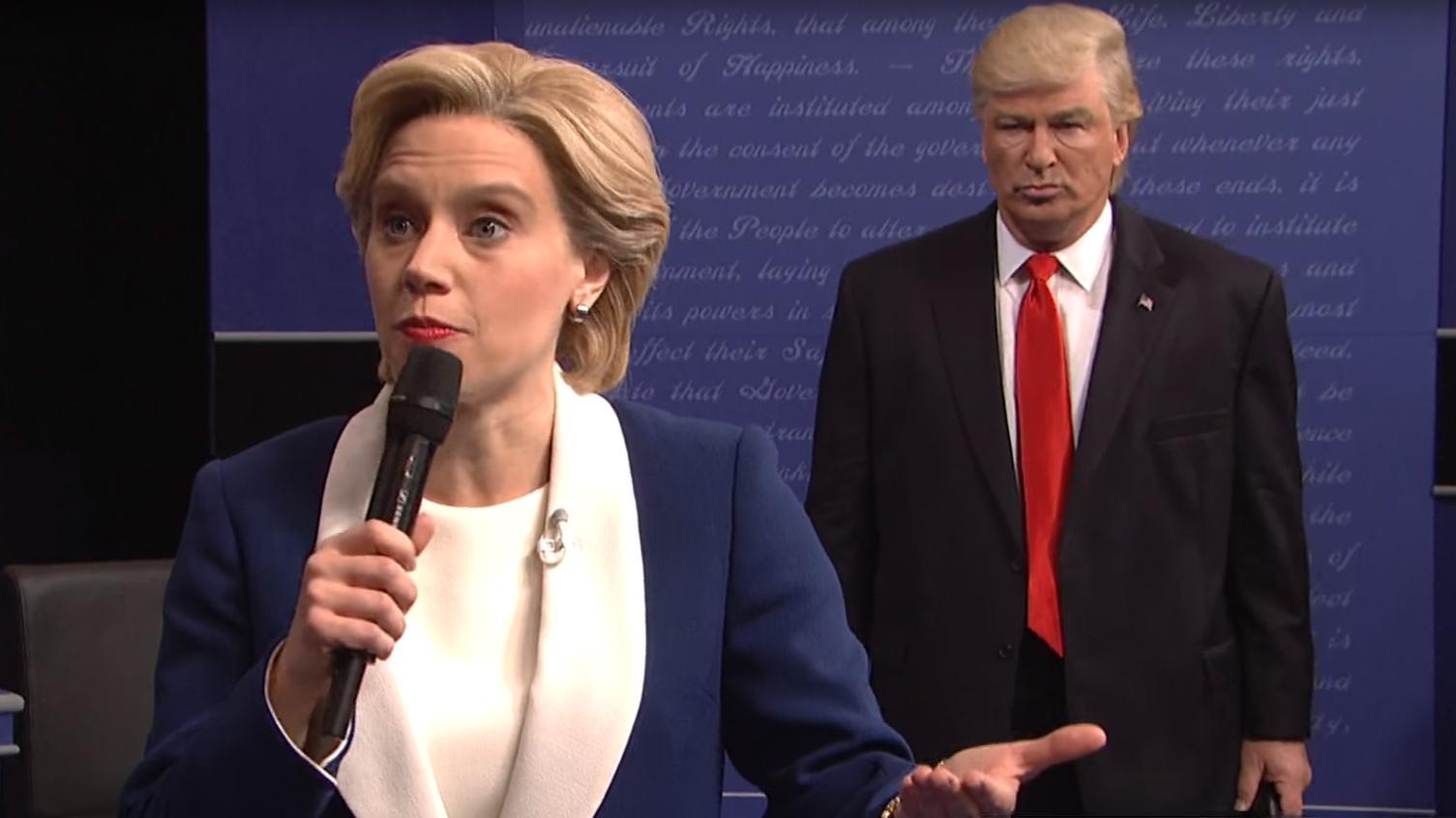 Kate McKinnon as Hilary Clinton and Alec Baldwin as President Trump on US show ‘Saturday Night Live’