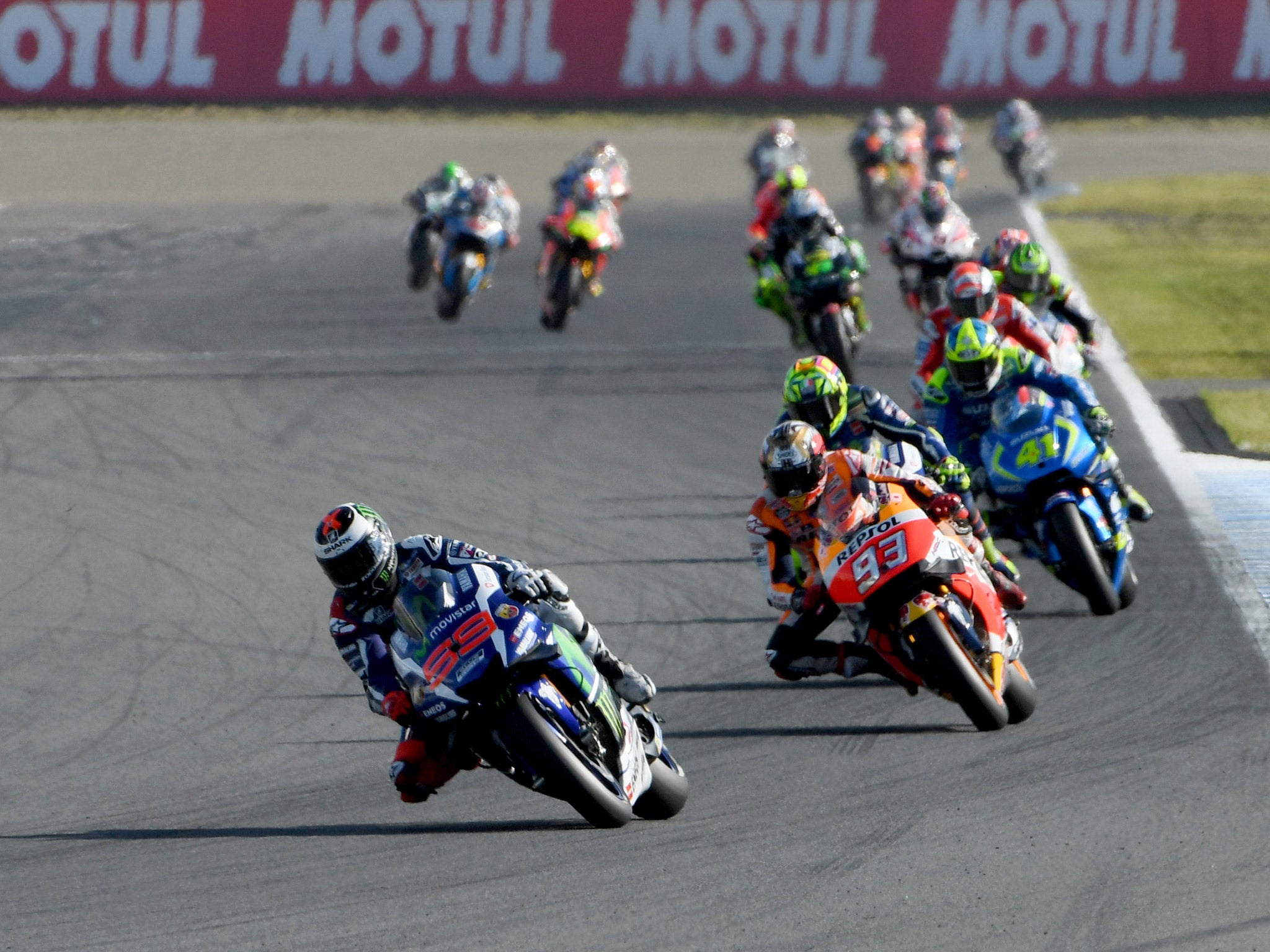 Jorge Lorenzo led the way early on until Marquez passed him and the Yamaha rider crashed with five laps to go