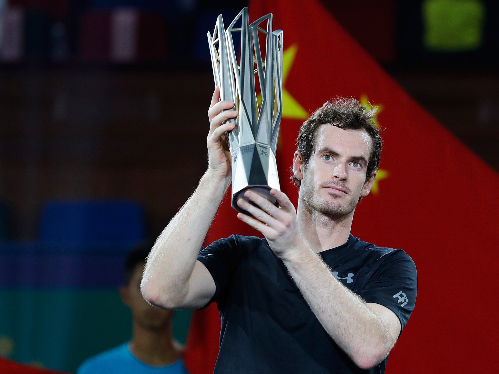 Murray celebrates with the Shanghai Masters trophy