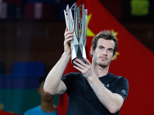 Murray celebrates with the Shanghai Masters trophy