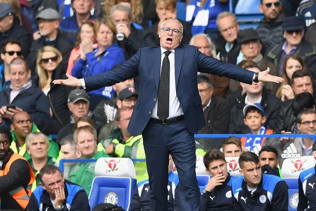Claudio Ranieri gestures on the sideline during Leicester's 3-0 defeat by Chelsea