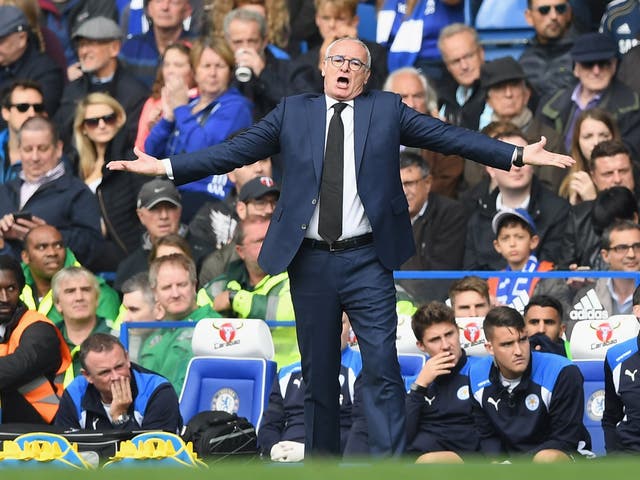 Claudio Ranieri gestures on the sideline during Leicester's 3-0 defeat by Chelsea