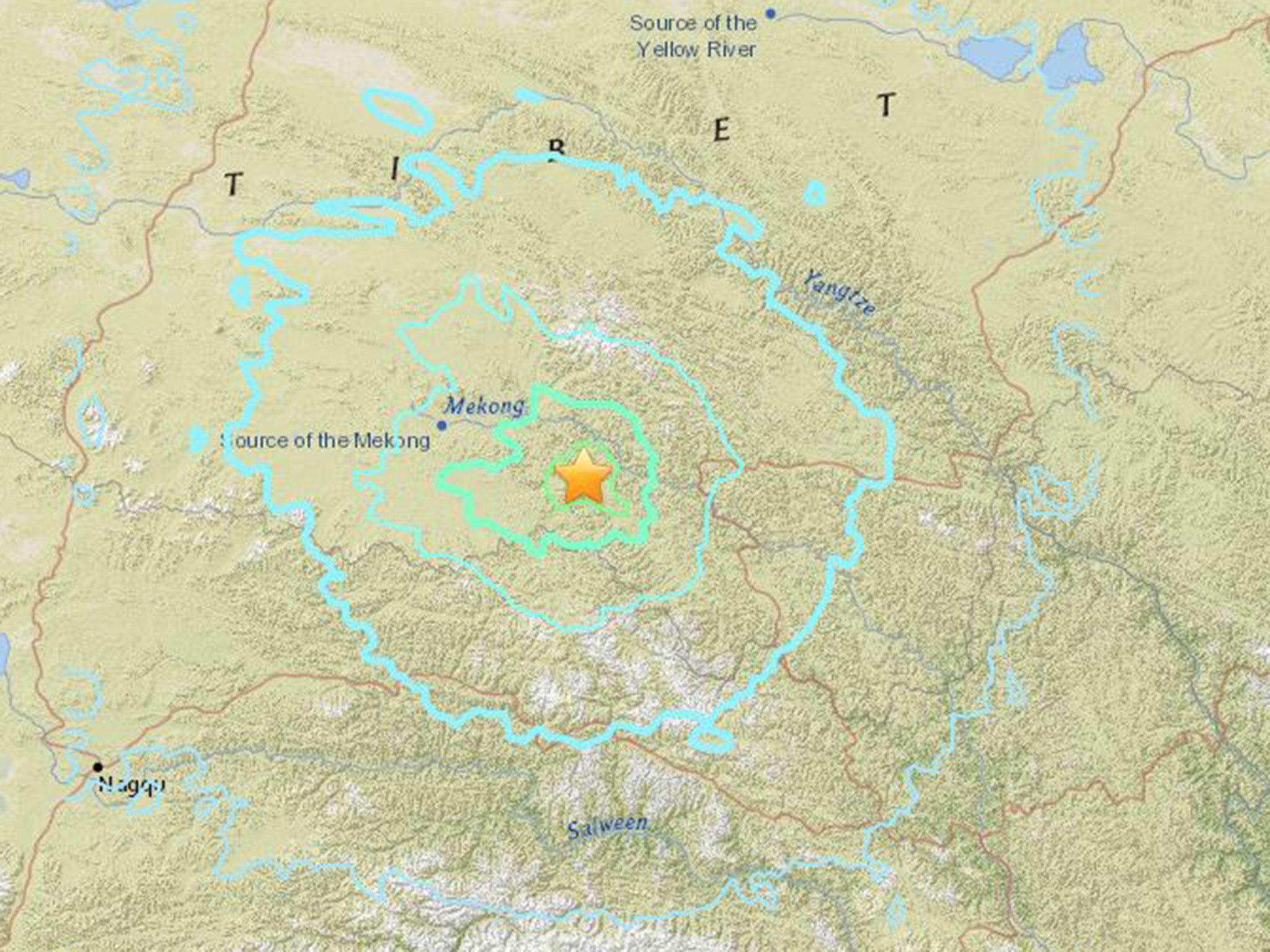 The quake hit in the Himalayan region at a depth of 25km (16 miles) about 300km (186 miles) northwest of the city of Qamdo