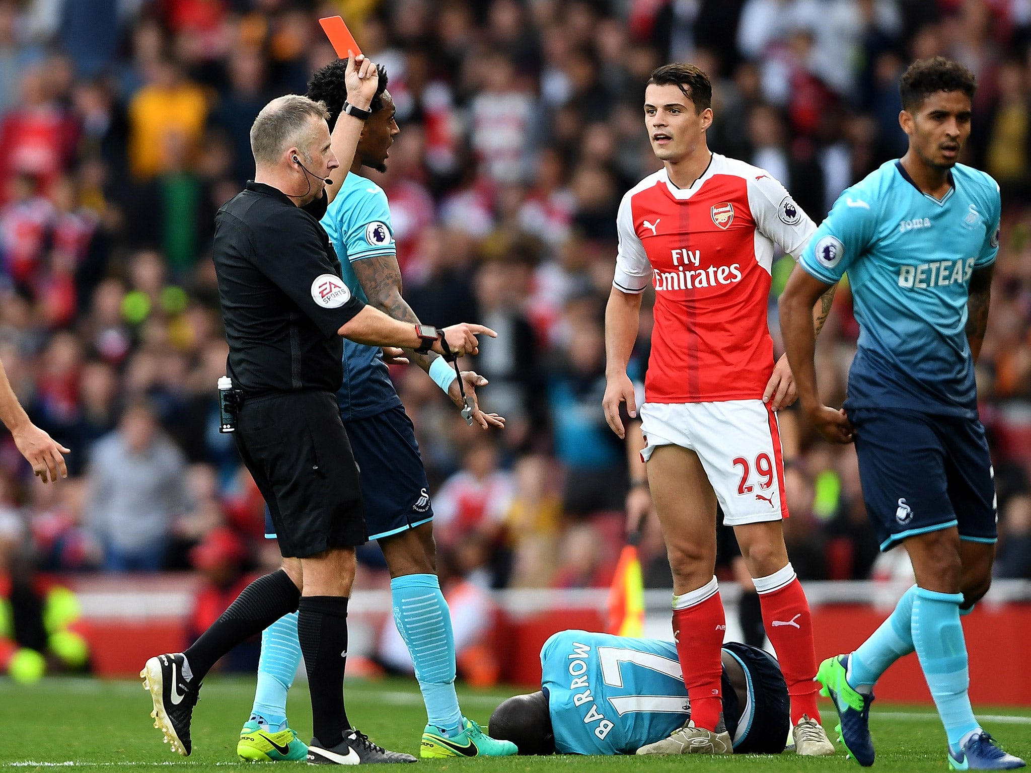 Granit Xhaka has been sent off eight times in 30 months for Arsenal, Borussia Monchengladbach and Switzerland