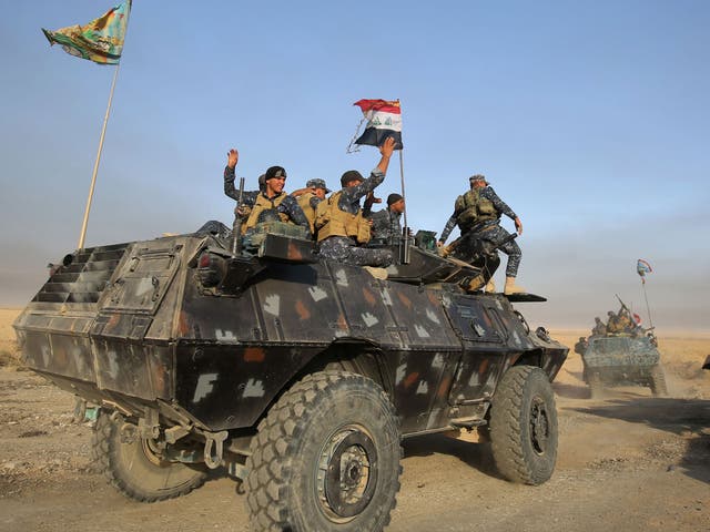 Iraqi forces advancing towards Mosul from al-Shourah on 17 October 2016