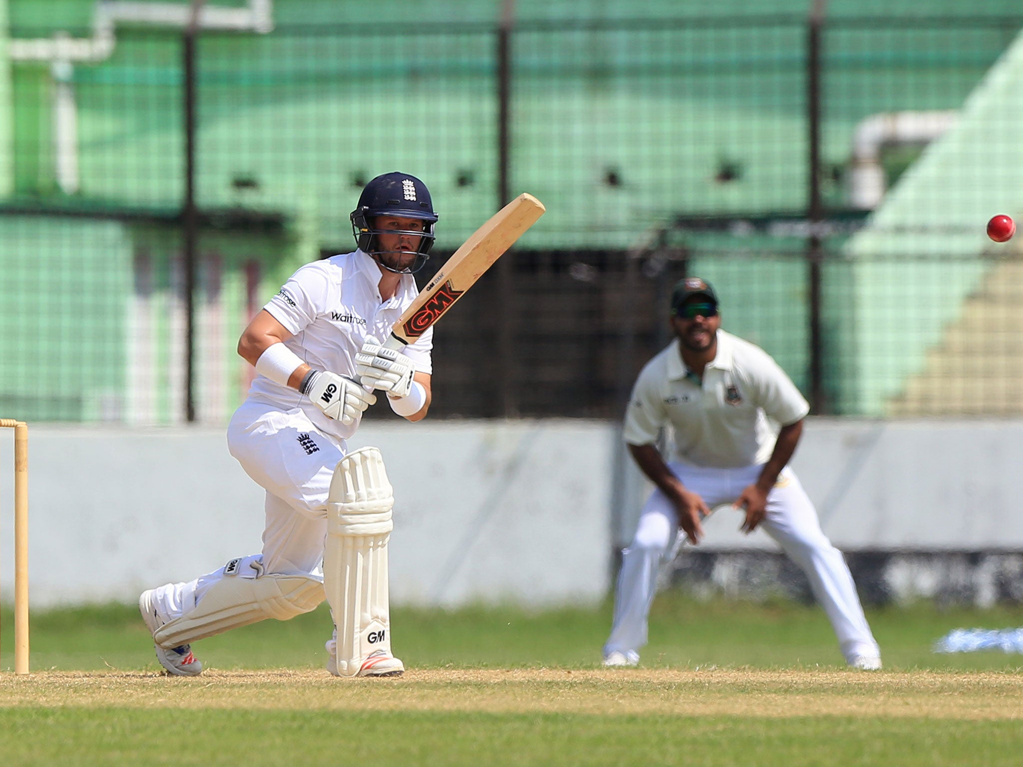 Ben Duckett works the ball through leg during his unbeaten half-century on Monday