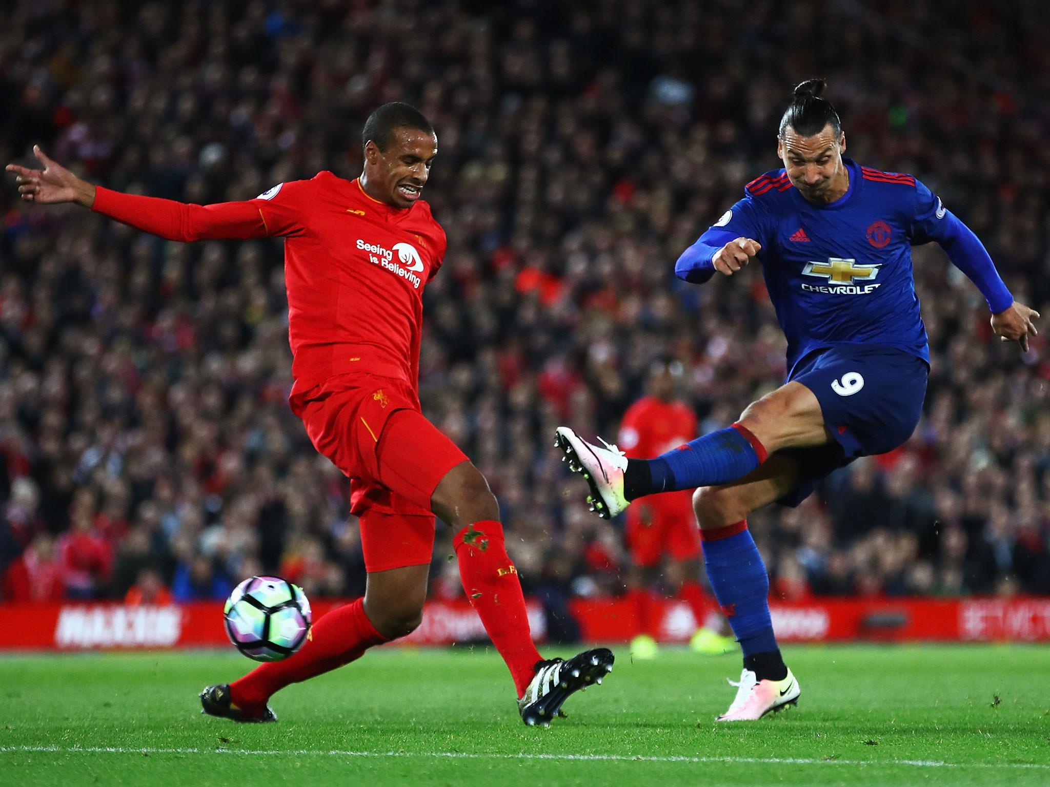 Zlatan Ibrahimovic attempts to get a shot off on goal