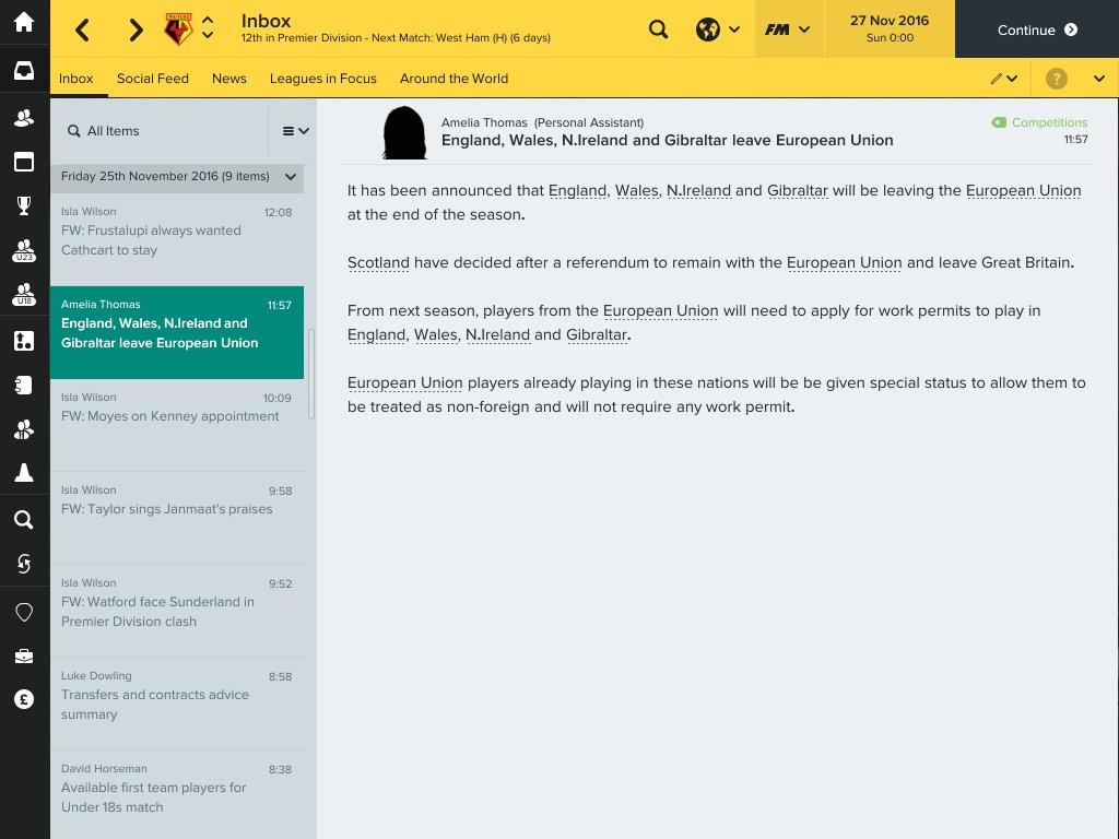 &#13;
How a message informing players that a hard Brexit had been decided upon would show to players&#13;