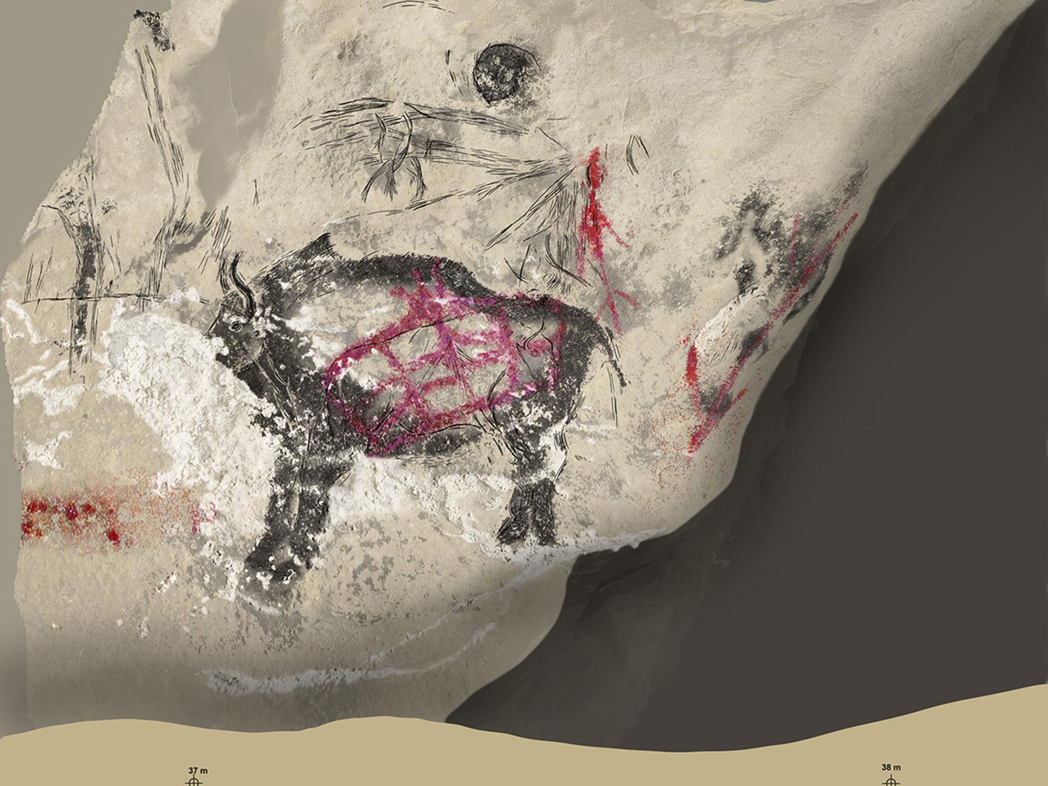 A reproduction of a putative wisent painted in the Marsoulas cave in Haute-Garonne, France