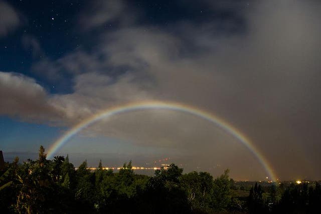 A moonbow caught in the skies above Hawaii