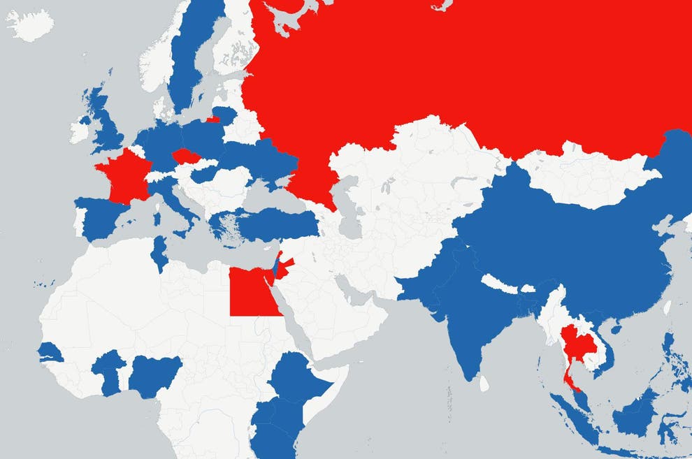 The map of the most economically powerful countries in the world according to other countries