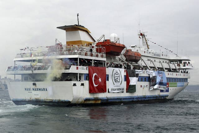 Turkish cruise ship Mavi Marmara, carrying pro-Palestinian activists and humanitarian aid to Gaza, leaves from Sarayburnu port in Istanbul 22 May, 2010