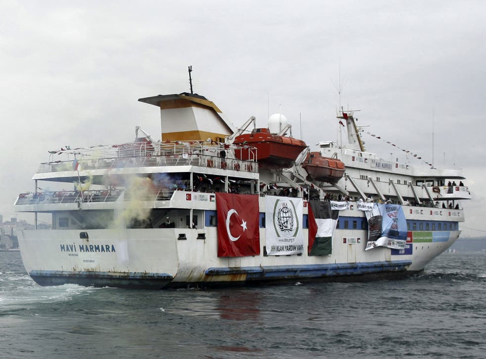 Turkish cruise ship Mavi Marmara, carrying pro-Palestinian activists and humanitarian aid to Gaza, leaves from Sarayburnu port in Istanbul 22 May, 2010