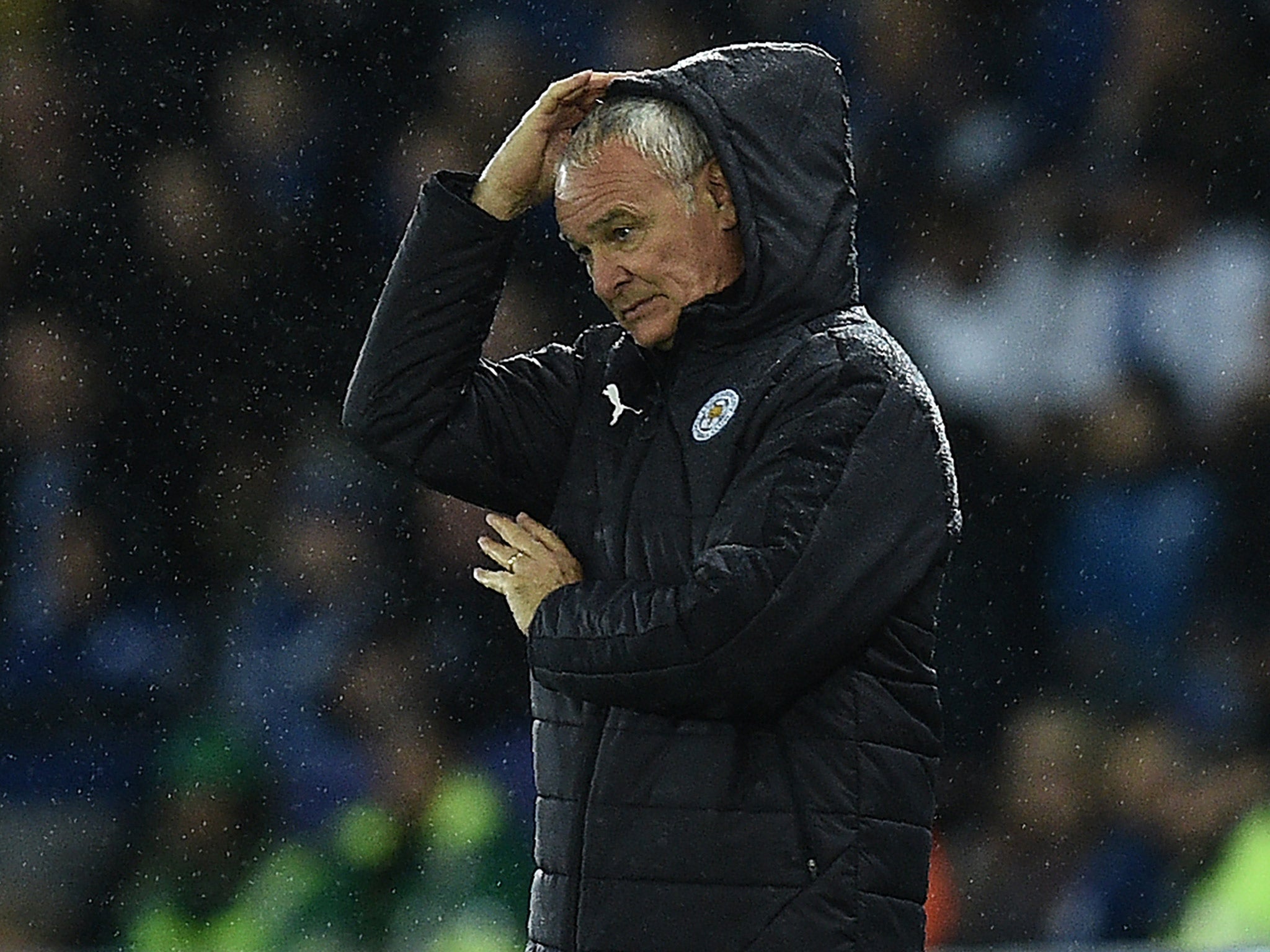 Claudio Ranieri reacts during Leicester's 1-0 victory over FC Copenhagen