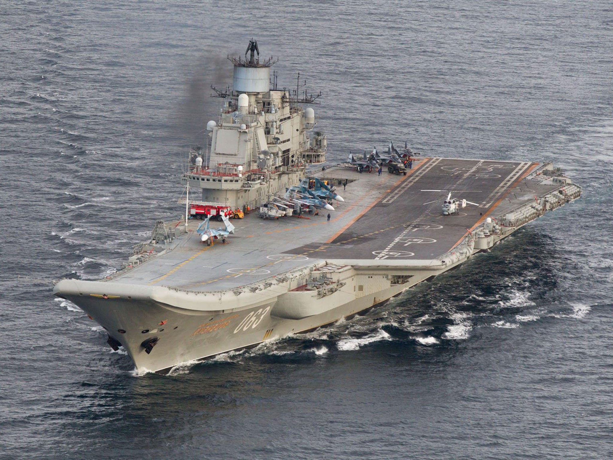 The Russian aircraft carrier Admiral Kuznetsov leads the battle group heading for Syria