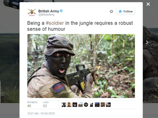 The tweet was posted from the British Army's official account but swiftly deleted following criticism