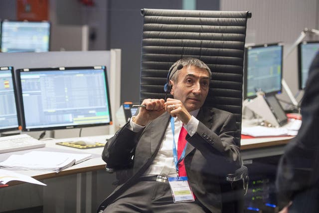 Michel Denis, French ExoMars Flight Director, is seen in the main control room of the European Space Agency (ESA) prior to the expected landing of the decent modul Schiaparelli of European-Russian ExoMars 2016 mission