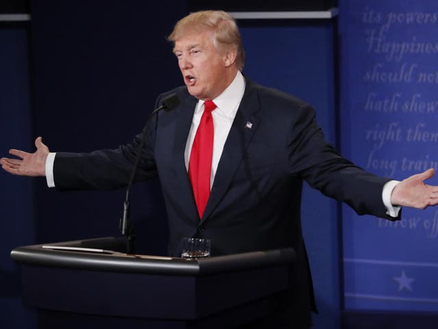 Donald Trump speaks at the third and final debate on October 19.