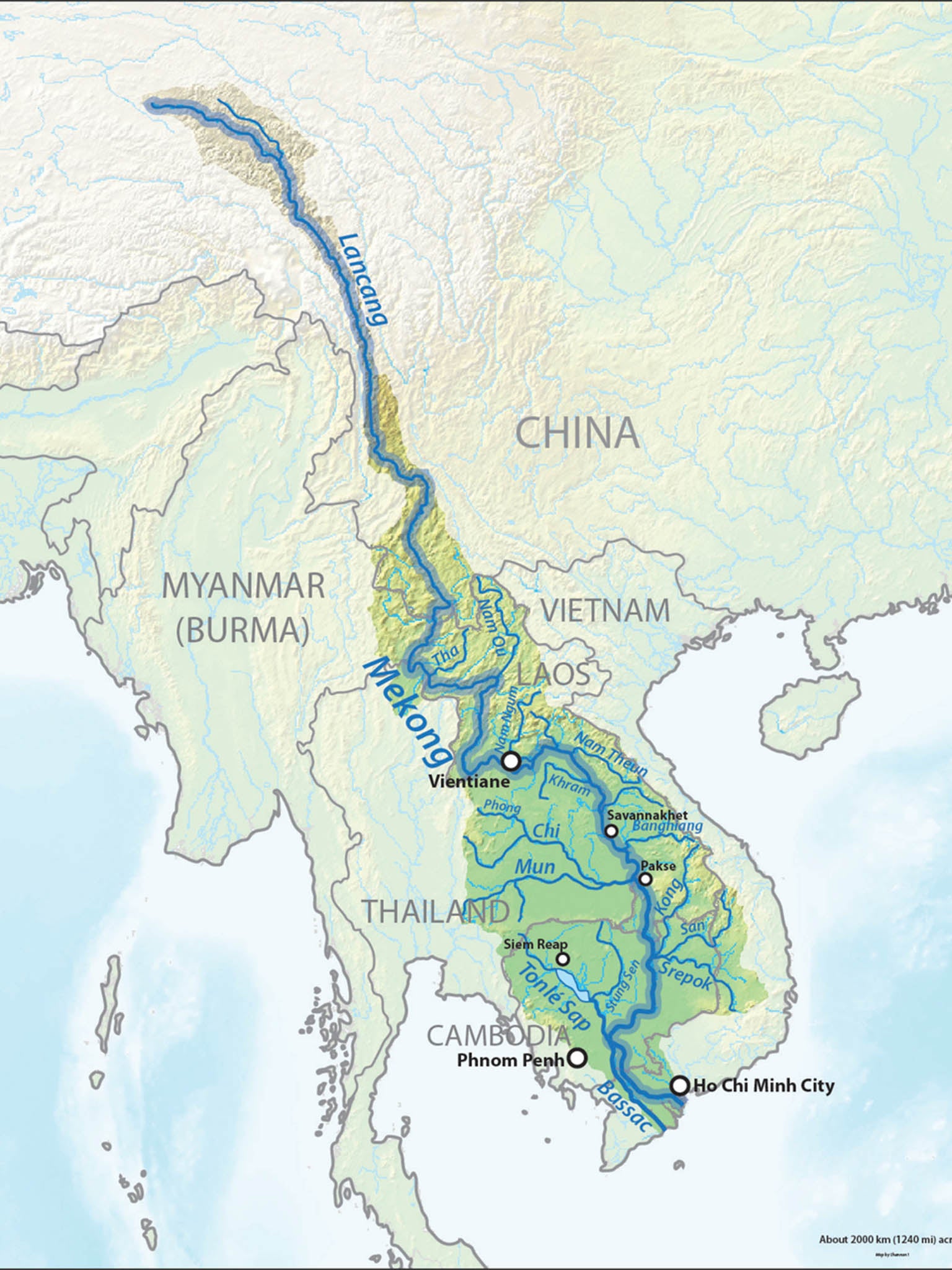 The Mekong flows from Tibet to Vietnam