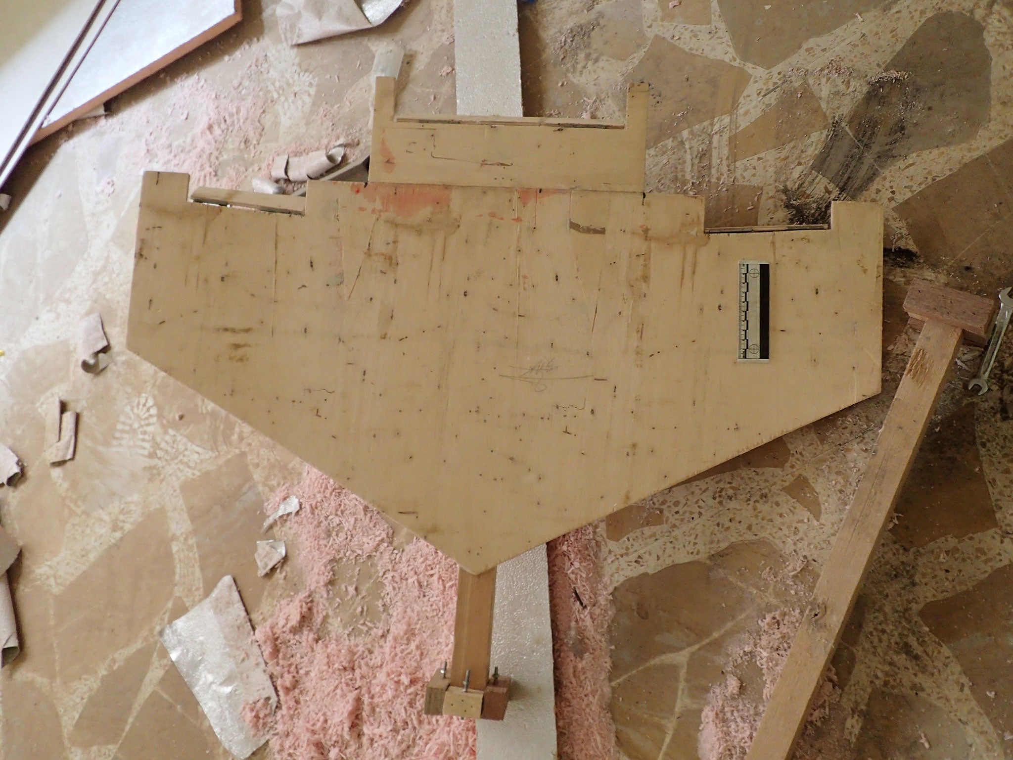 A plywood drone fuselage discovered at an Isis workshop in Ramadi, Iraq, in February 2016