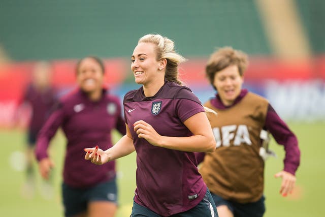 Toni Duggan in training at the England camp