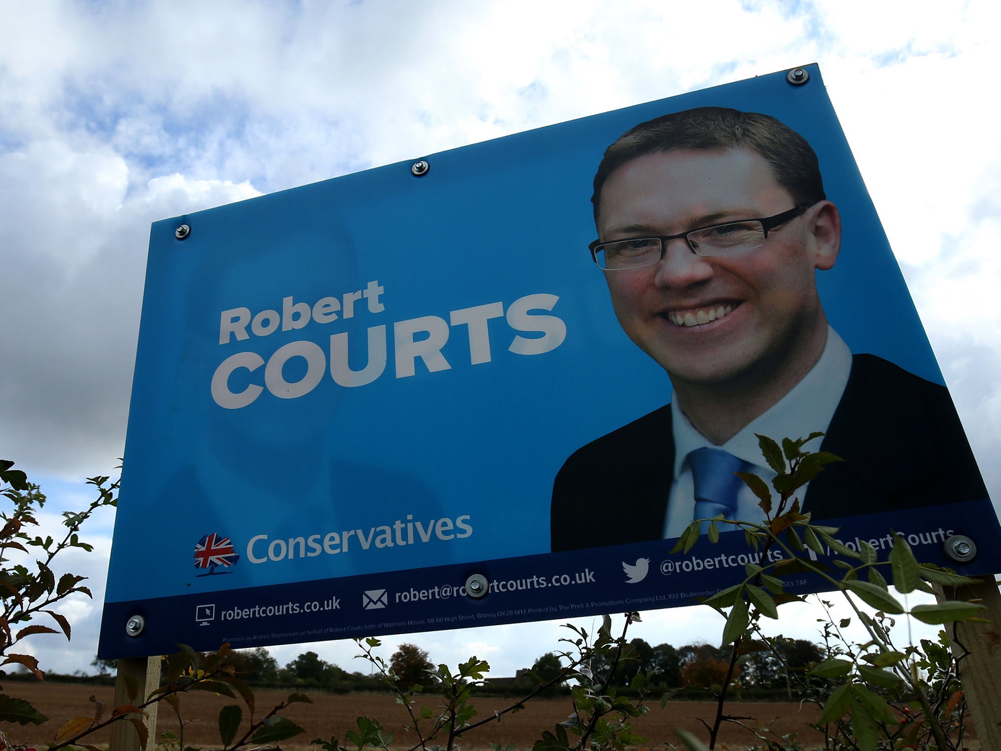 The Conservatives' Robert Courts beat off 13 rivals to claim victory in a by-election in Witney