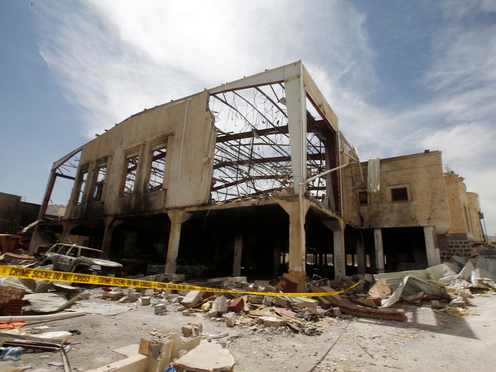 A community hall that was struck by an air strike during a funeral on October 8, in Sanaa, Yemen