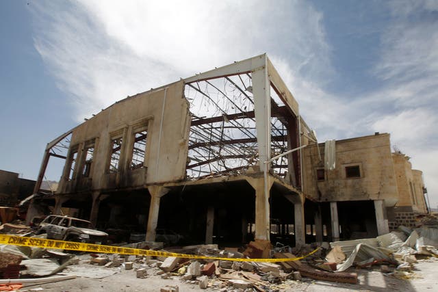 A community hall that was struck by an air strike during a funeral on October 8, in Sanaa, Yemen