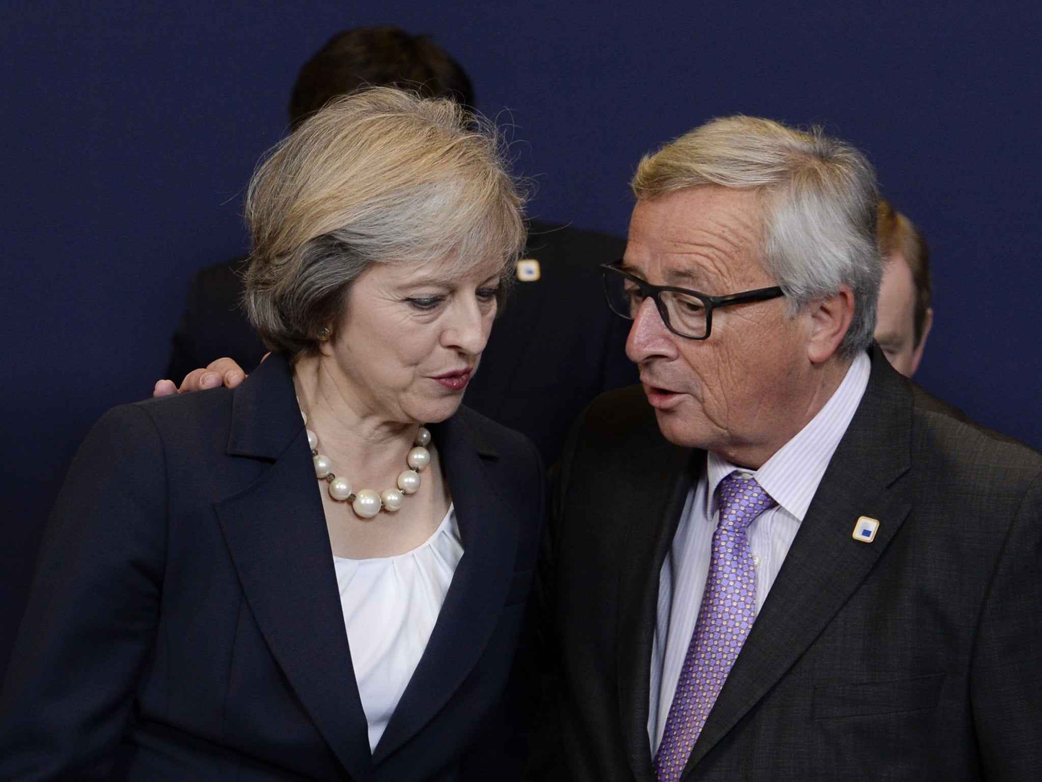 Theresa May with Jean-Claude Juncker at the European Council summit meeting in Brussels